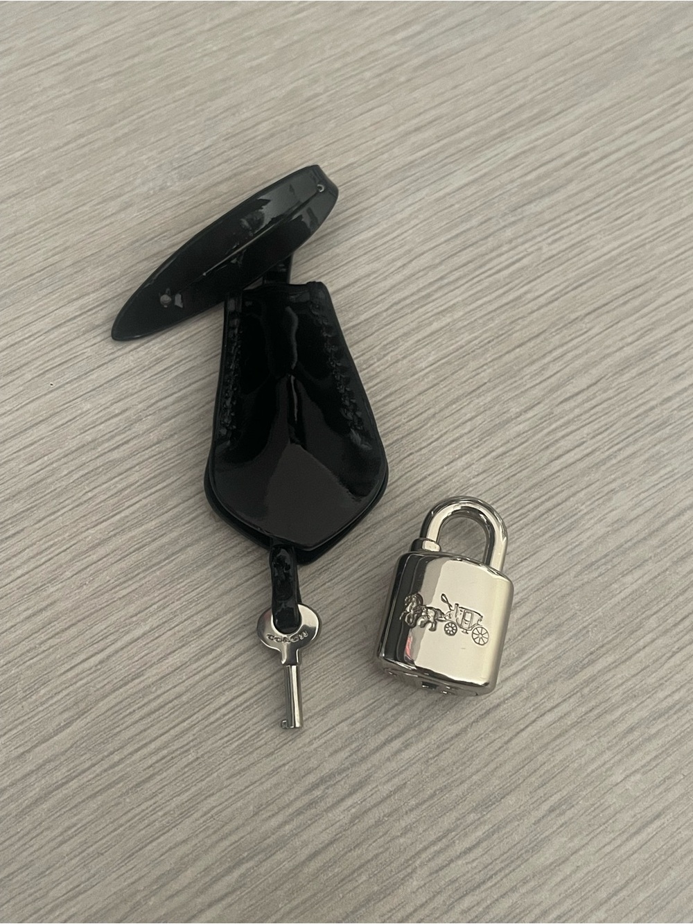 Coach Padlock & Key Set with Black Patent Leather Clochette